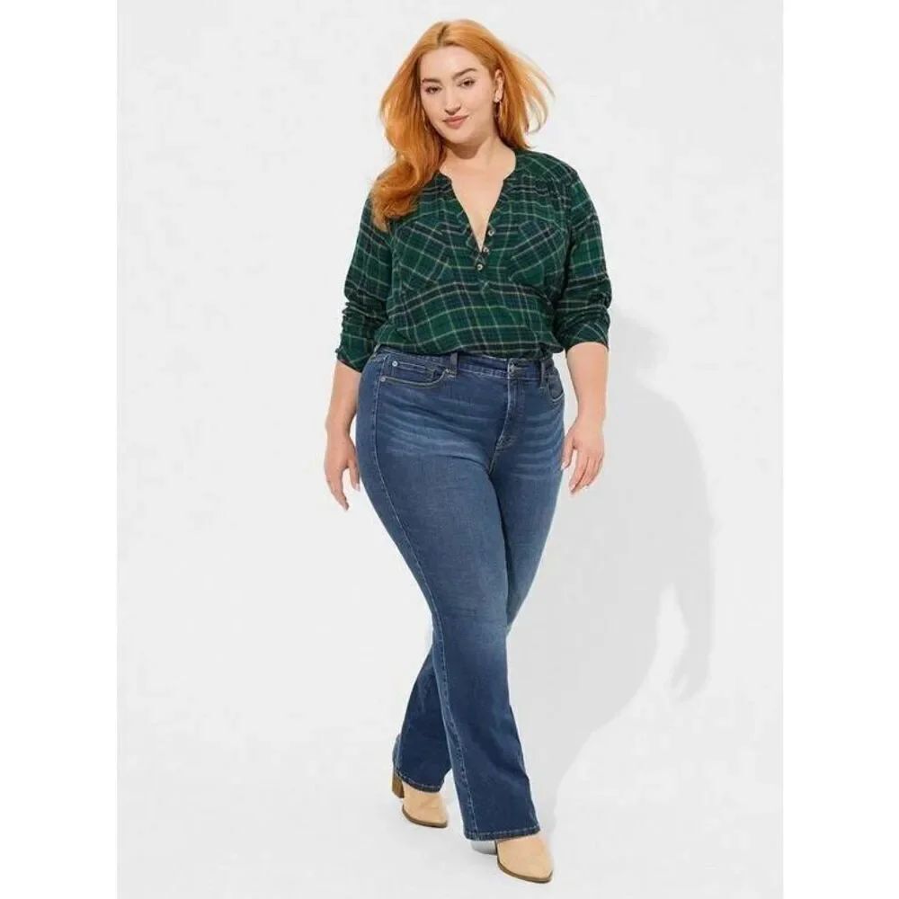 ✨Torrid Harper Softest Flannel Sz 3X Green Tunic Pullover✨
